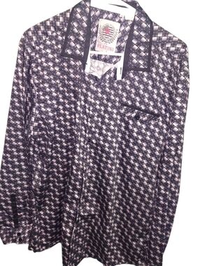 Platania Mens Long Sleeve Printed Button Down Shirt Sizs XL
